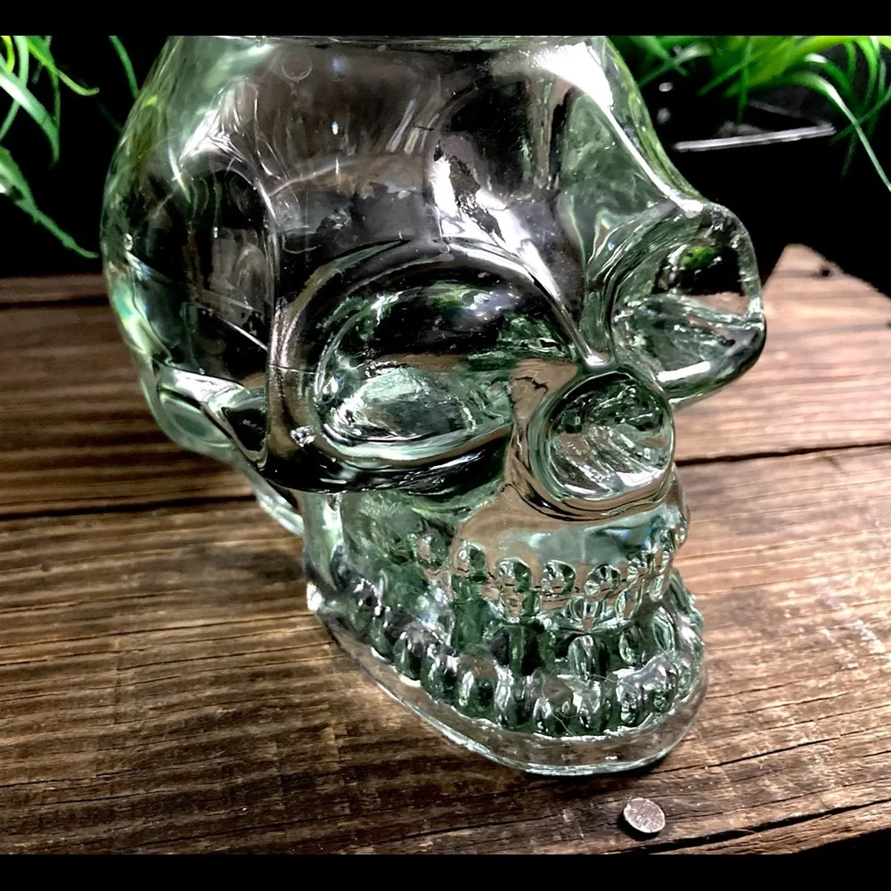 Glass Votive Crystal Skull Green Clear Glass Tea Light Holder Halloween